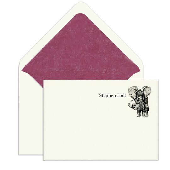 Elephants Engraved Motif Flat Note Cards